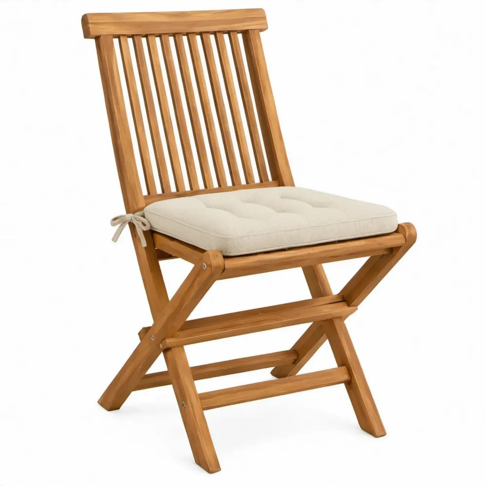 Inklapbare teakhouten tuinstoel met beige zitkussen, 46 x 60 x 89 cm