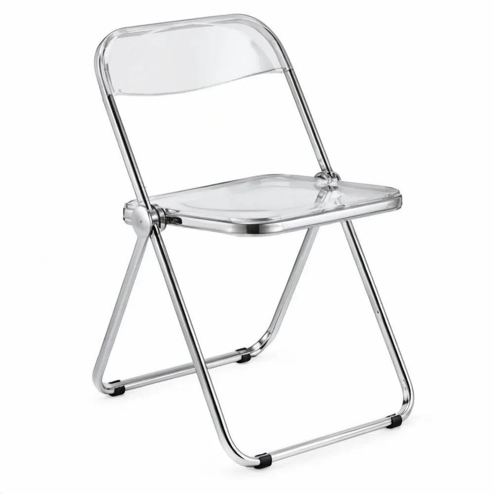 Transparante klapstoel van polycarbonaat met verchroomd stalen frame, 46 x 50 x 78 cm