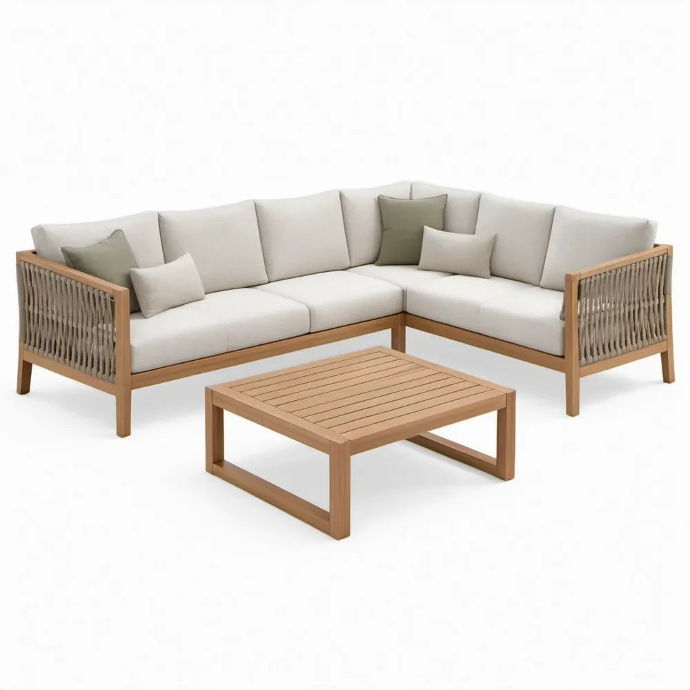 Tuinloungeset met hoekbank en salontafel 250 x 250 cm Naturel/Beige/Taupe/Olijfgroen Acaciahout