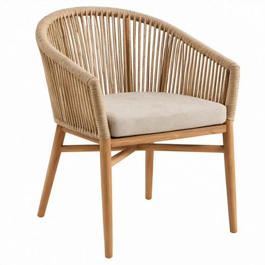 Tuinstoel met armleuningen van massief acaciahout en PP-touw, naturelbruin/beige, 67 x 65 x 78 cm