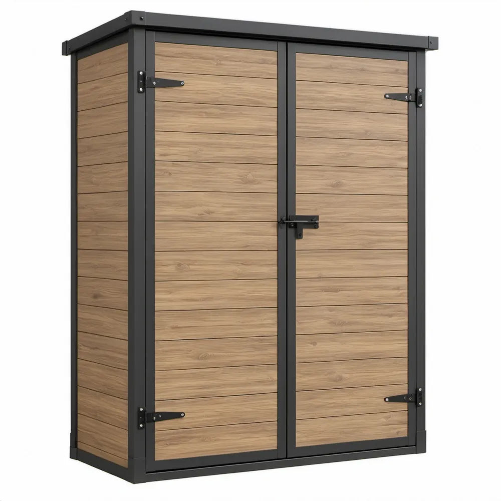 Bruin-zwarte WPC opbergschuur met dubbele draaideuren, 122 x 75 x 160 cm