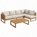 Hoekbank met salontafel, 220 x 140 x 75 cm, bruin/beige, massief acaciahout