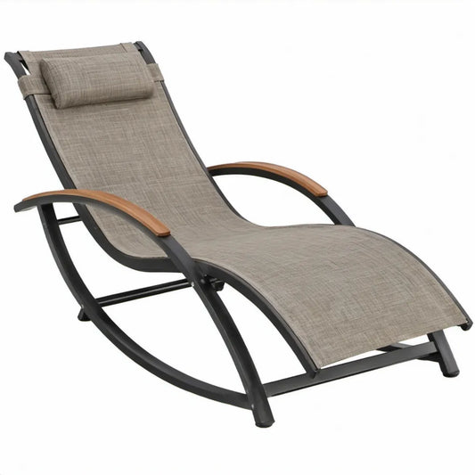 Verstelbare ligstoel met hoofdsteun 170 x 65 x 100 cm – Taupe/Zwart/Bruin