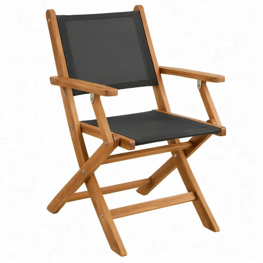 Opvouwbare tuinstoel met armleuningen 56 x 54 x 88 cm – Zwart/Bruin Acaciahout en Polyester