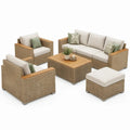 5-delige loungeset naturelbruin en crème met acaciahout, 3-zitsbank 198 x 78 x 68 cm