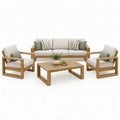 4-delige tuinloungeset van acaciahout met 3-zitsbank, 2 fauteuils en salontafel – 190 x 75 x 75 cm – Naturel/Beige