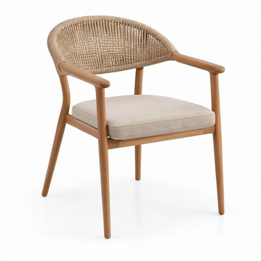Tuinstoel met armleuningen van acaciahout en gevlochten touw, 60 x 62 x 78 cm, Naturel/Beige
