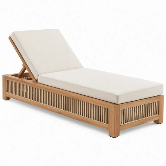 Ligbed met verstelbare rugleuning 200 x 75 x 35 cm van massief acaciahout met crèmekleurige kussens