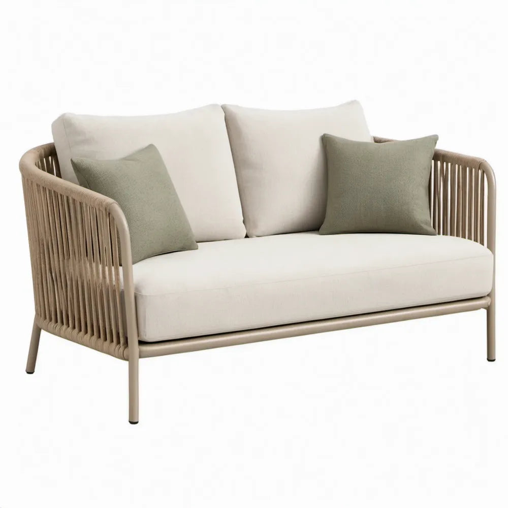 Tuinbank met kussens 140 x 75 x 75 cm beige, gebroken wit en olijfgroen