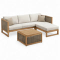 Hoeklounge met salontafel van acaciahout, 240 x 150 x 70 cm, tafel 90 x 60 x 35 cm, naturelbruin/beige/taupe