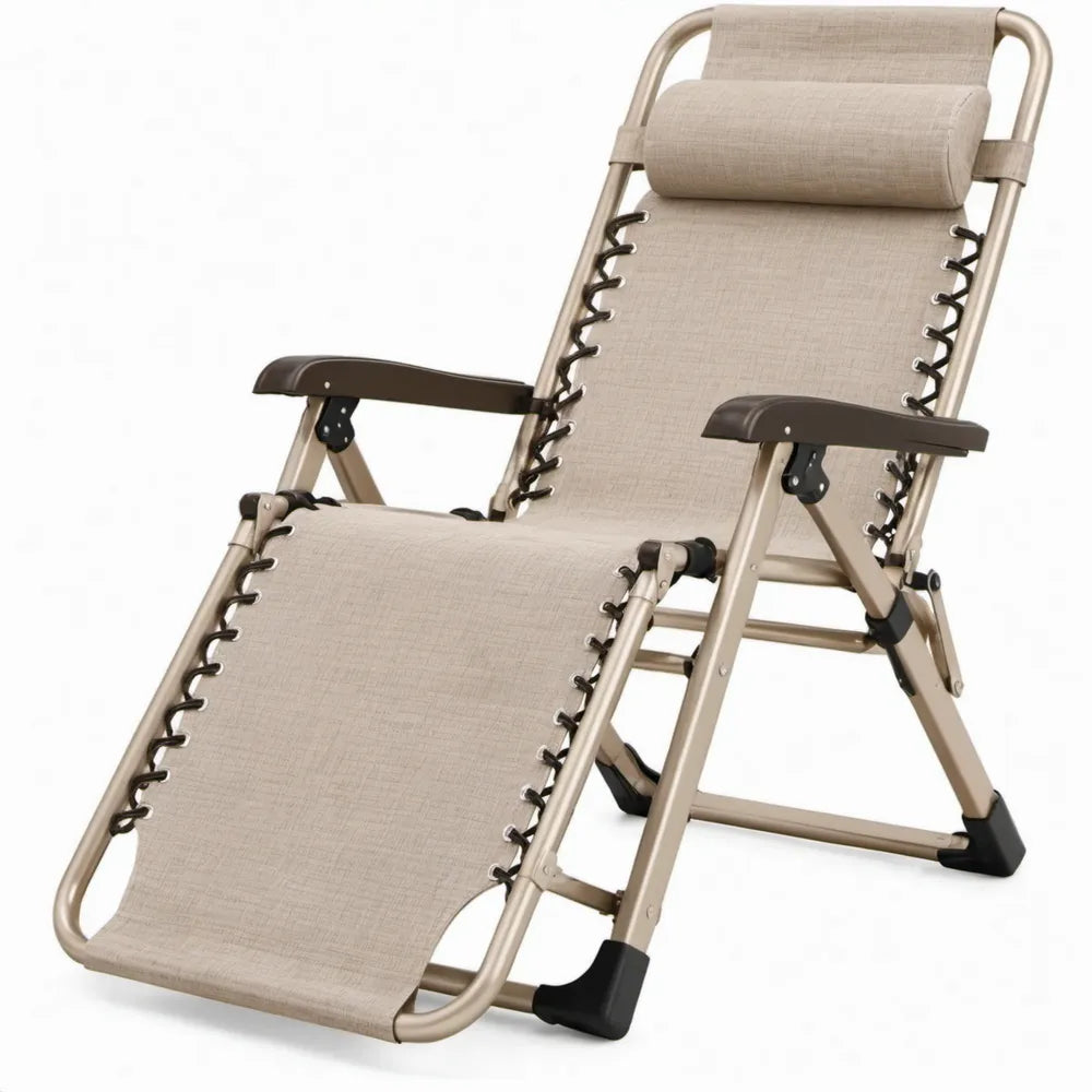 Verstelbare inklapbare ligstoel met hoofdsteun, beige en champagnebeige, 165 x 65 x 112 cm
