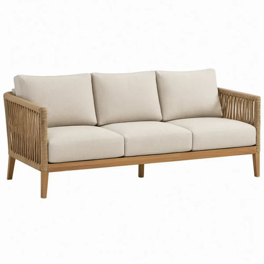 3-zits tuinloungesofa van acaciahout met touw, beige/lichtbruin, 200 x 78 x 78 cm