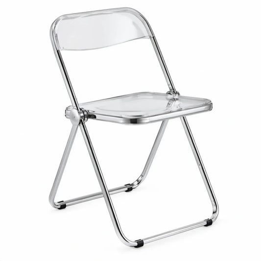 Transparante klapstoel van polycarbonaat met verchroomd stalen frame, 46 x 50 x 78 cm