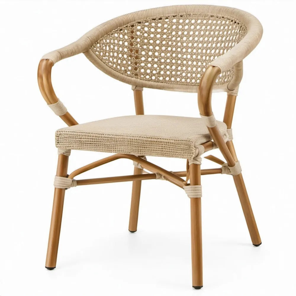 Naturel aluminium met PE-vlechtwerk en beige zitkussen, 57 x 62 x 78 cm