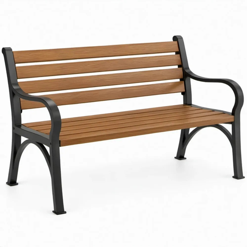 2-zits tuinbank met armleuningen 122 x 63 x 81 cm bruin hardhout en zwart staal