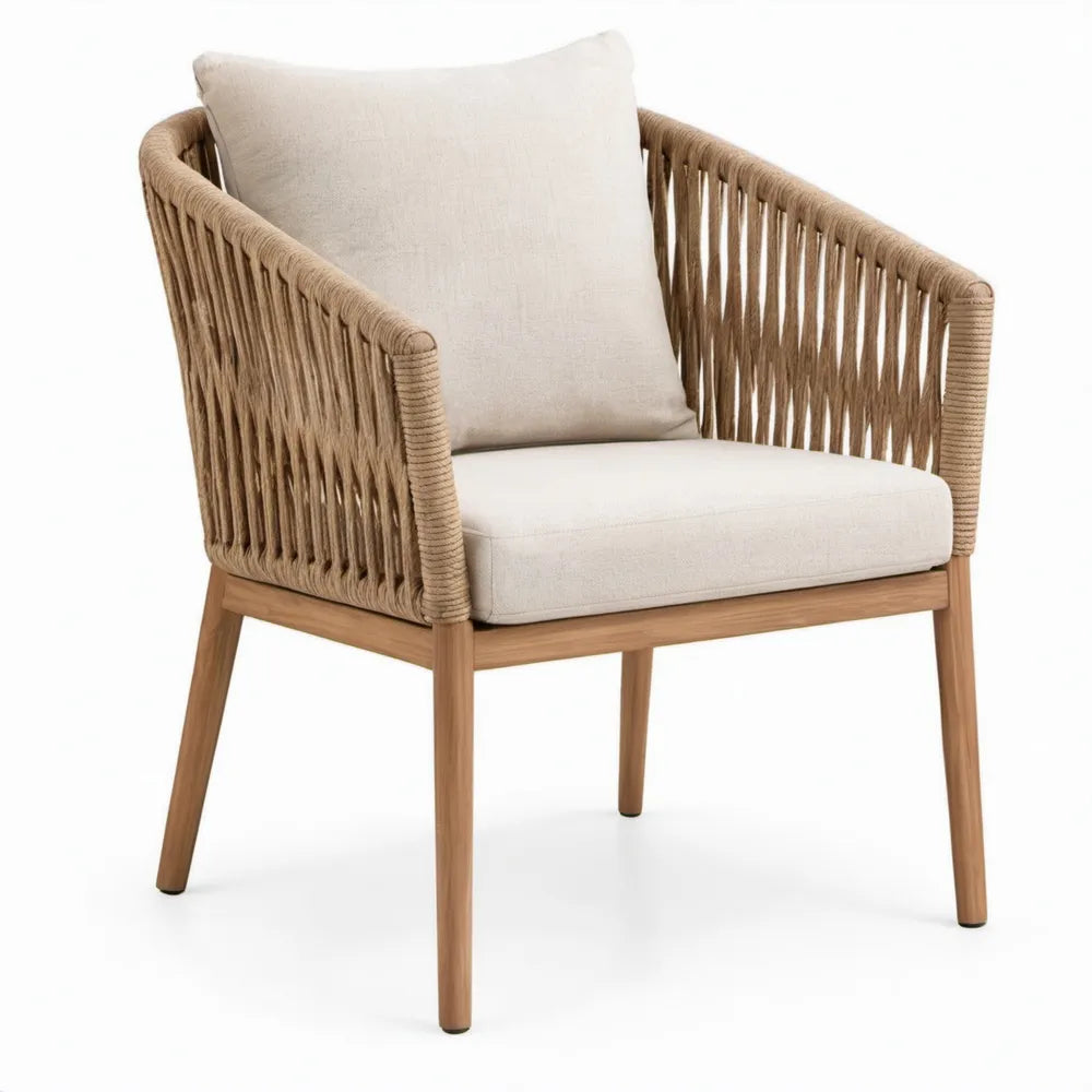 Terrasstoel met armleuningen 68 x 70 x 80 cm Naturelbruin en Beige, acaciahout en touw