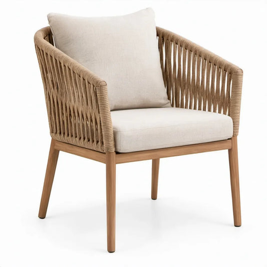 Terrasstoel met armleuningen 68 x 70 x 80 cm Naturelbruin en Beige, acaciahout en touw