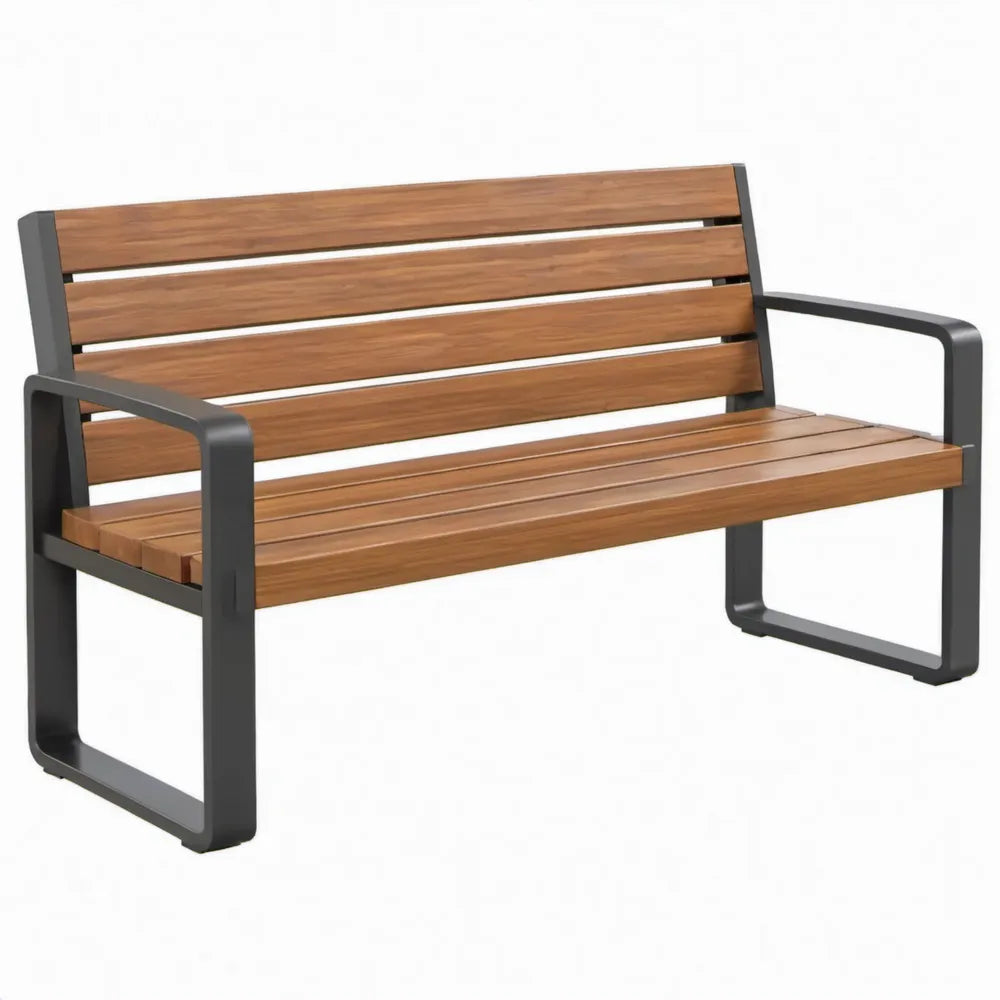 2-zits tuinbank 120 x 60 x 85 cm van acaciahout en zwart gepoedercoat staal