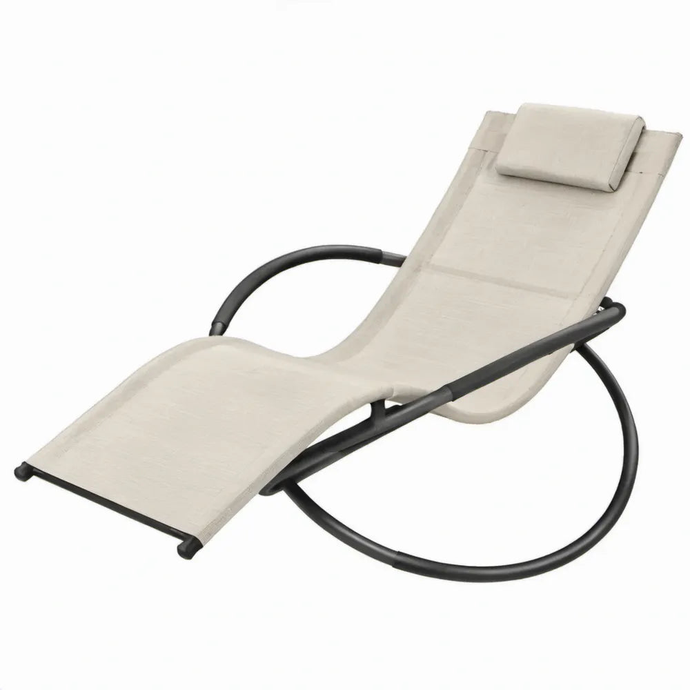 Schommelligstoel met hoofdsteun, 160 x 65 x 90 cm, beige/zwart