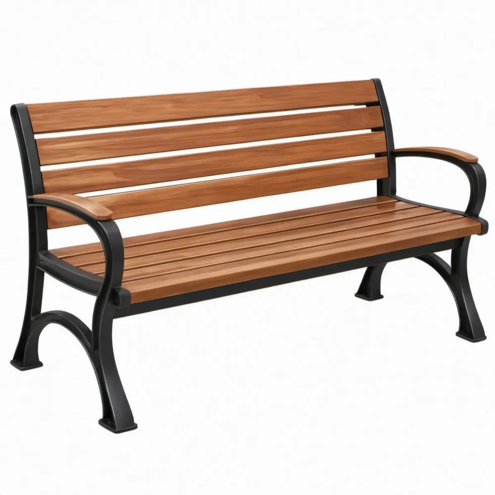 2-zits tuinbank 122 x 59 x 80 cm Bruin/Zwart met WPC-latten en stalen frame